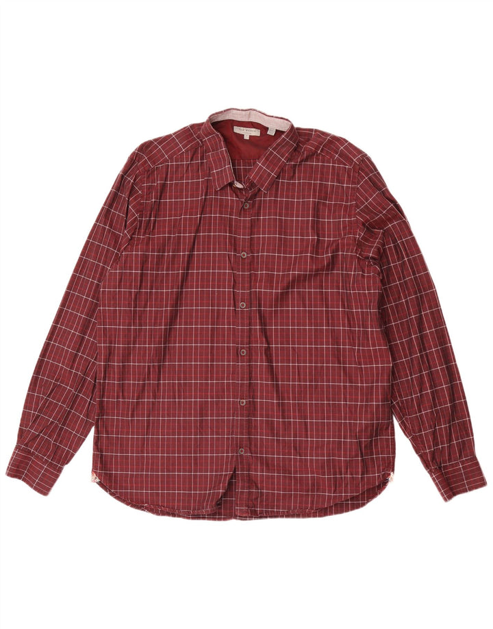 Ted Baker Herrenhemd, Größe 7 3XL, kastanienbraun karierte Baumwolle