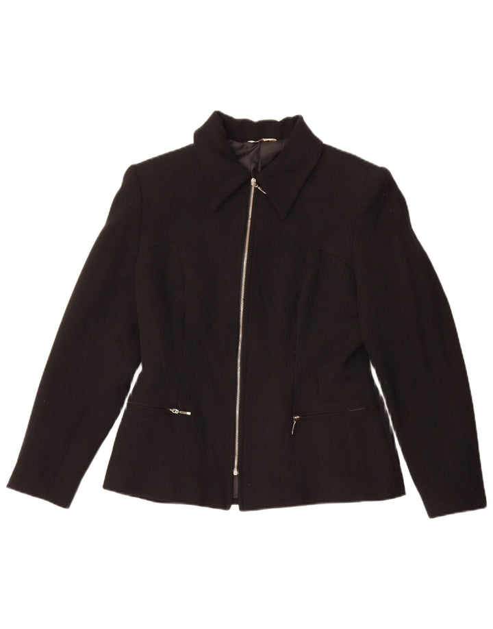 Vintage Damen Blazerjacke mit durchgehendem Reißverschluss IT 42 Mittelschwarzes Polyester