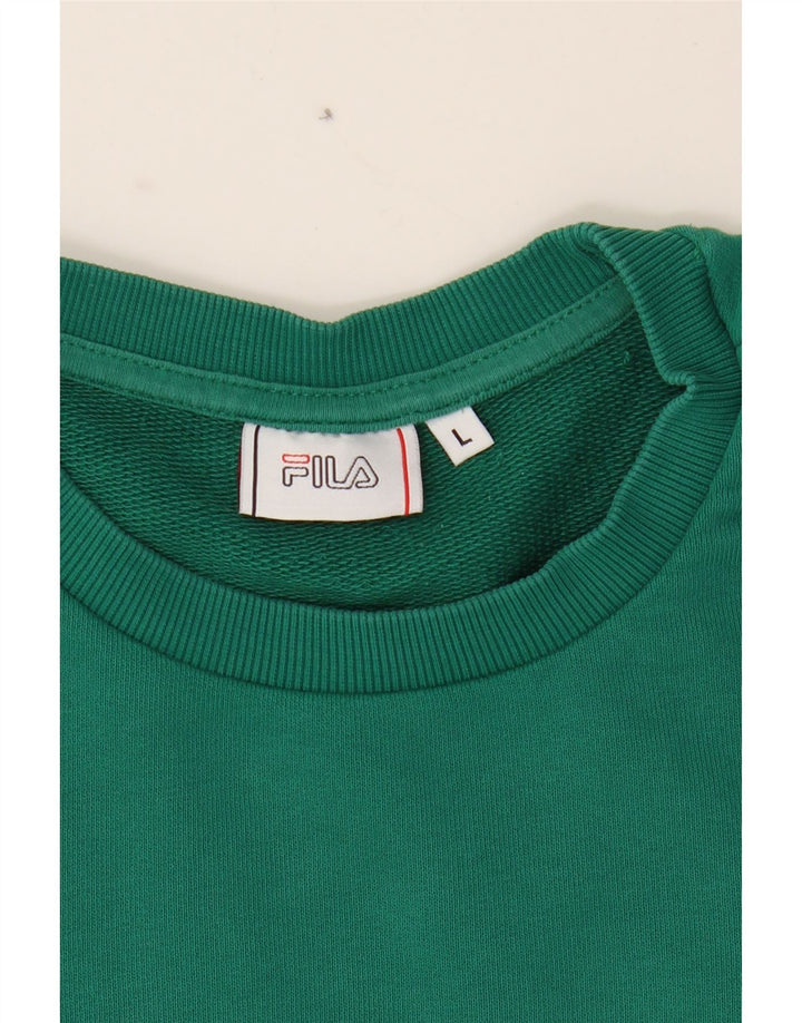 FILA Mens Graphic Sweatshirt Jumper Large Green Colourblock Cotton Vintage Fila and Second-Hand Fila from Messina Hembry 
