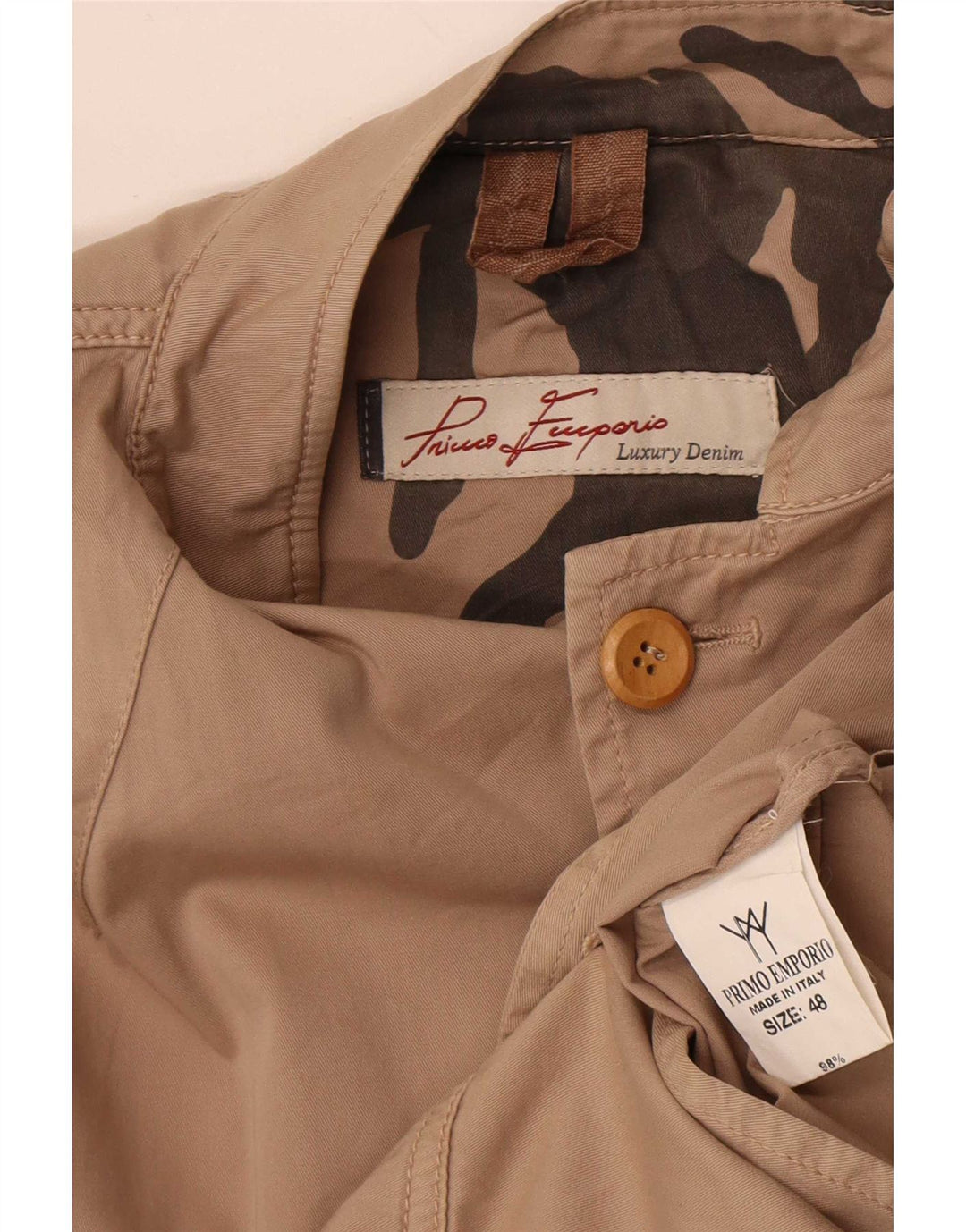 Primo Emporio Herren-Militärblazer IT 48 Mittelbeige Baumwolle