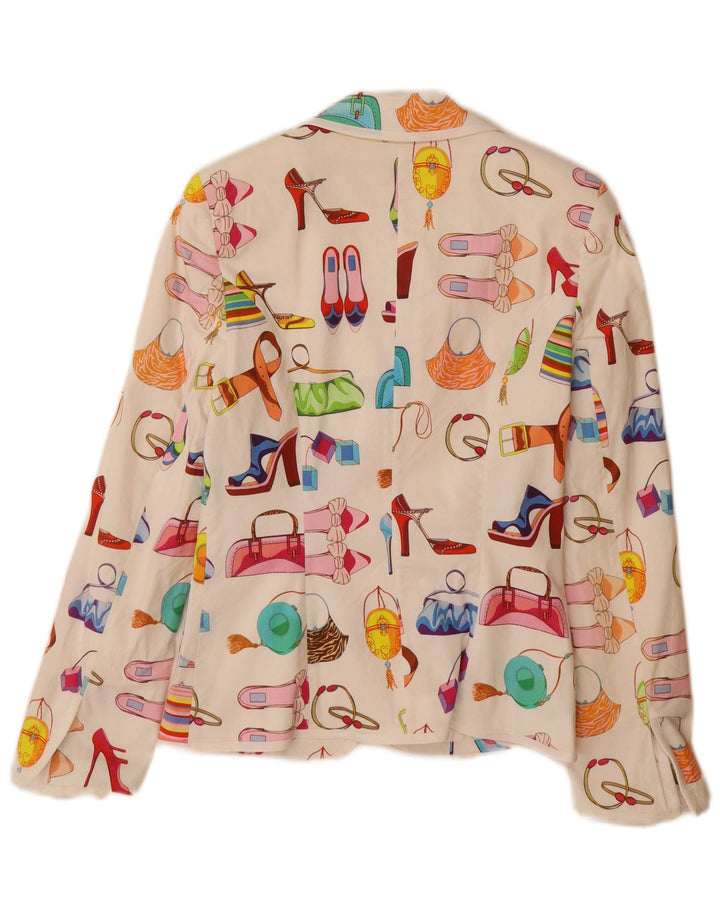 Vintage Damen Blazer mit abstraktem Muster, UK 12, mittelweiße Baumwolle