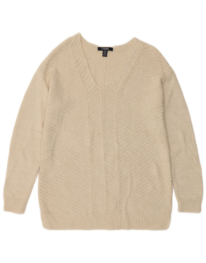 CHAPS Damen-Pullover mit V-Ausschnitt, Gr. 10, Größe S, cremefarbene Baumwolle