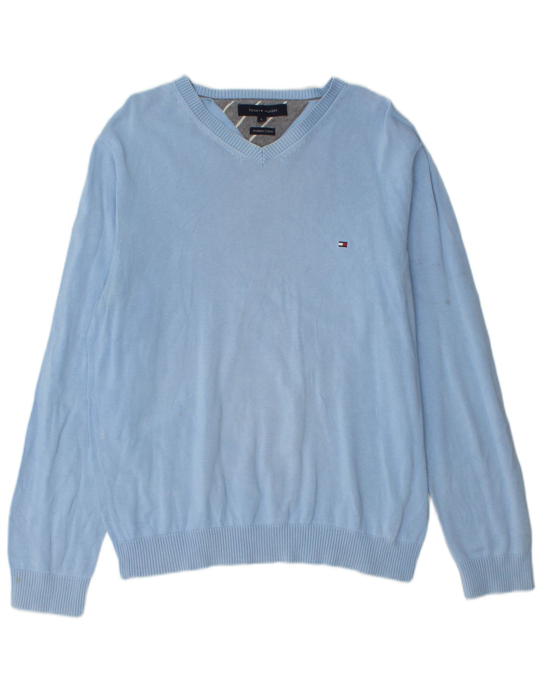 Tommy Hilfiger Herren-Pullover mit V-Ausschnitt, groß, aus blauer Baumwolle