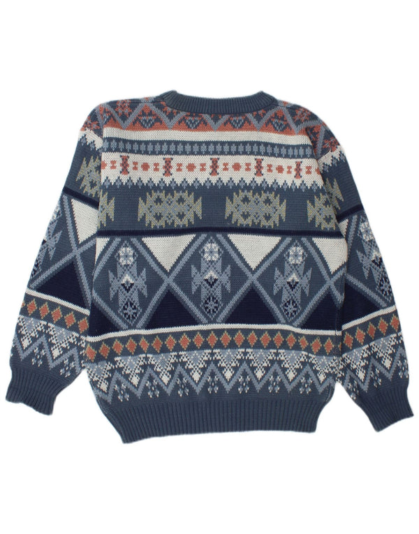 Vintage Herren Loose Fit Rundhalspullover Pullover UK 34/36 XS Blau Fair Isle