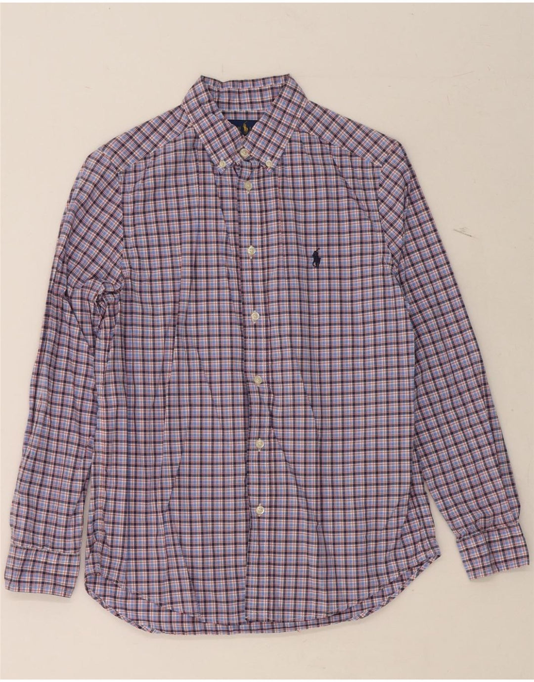 RALPH LAUREN Boys Shirt 14-15 Years Large Blue Check Cotton Vintage Ralph Lauren and Second-Hand Ralph Lauren from Messina Hembry 