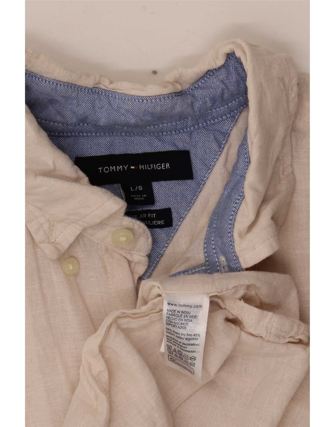 Tommy Hilfiger Herren-Hemd, kurzärmelig, normale Passform, groß, beige, Leinen