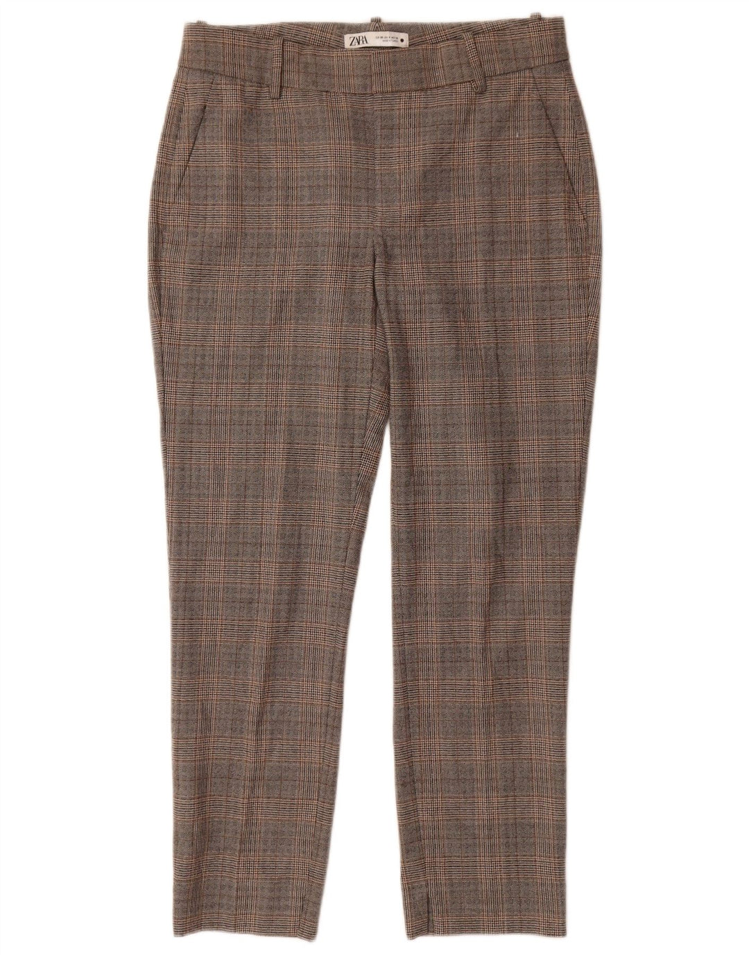 Zara Slim Chino-Hose für Damen, EU 38, Größe S, W28, L27, grau kariertes Polyester