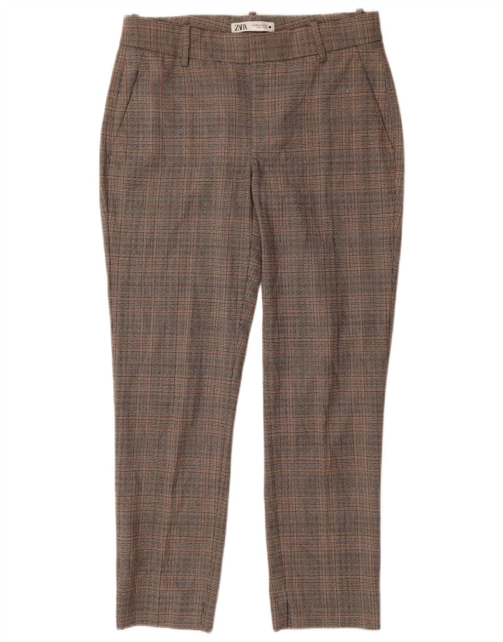 Zara Slim Chino-Hose für Damen, EU 38, Größe S, W28, L27, grau kariertes Polyester