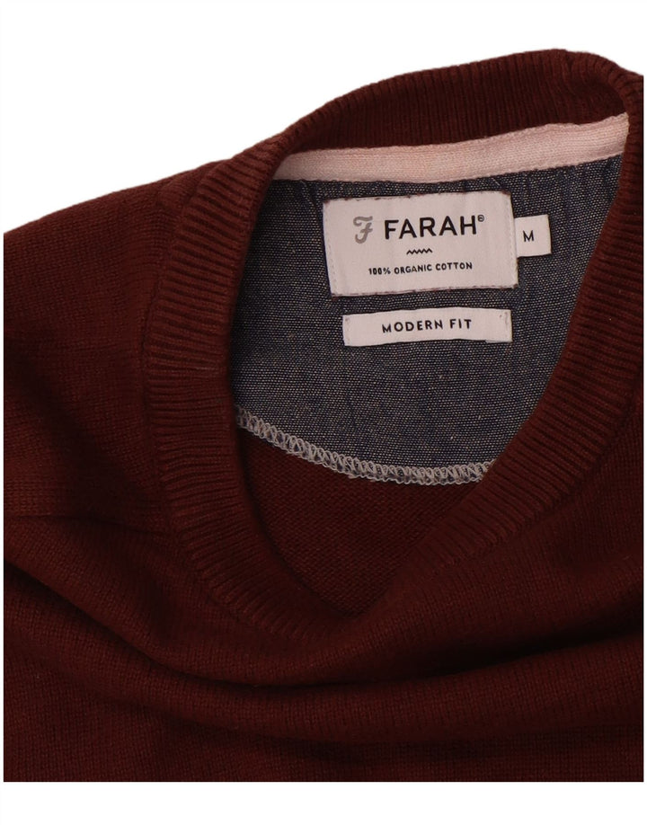 FARAH Herren-Pullover mit Rundhalsausschnitt, moderne Passform, mittlere kastanienbraune Baumwolle