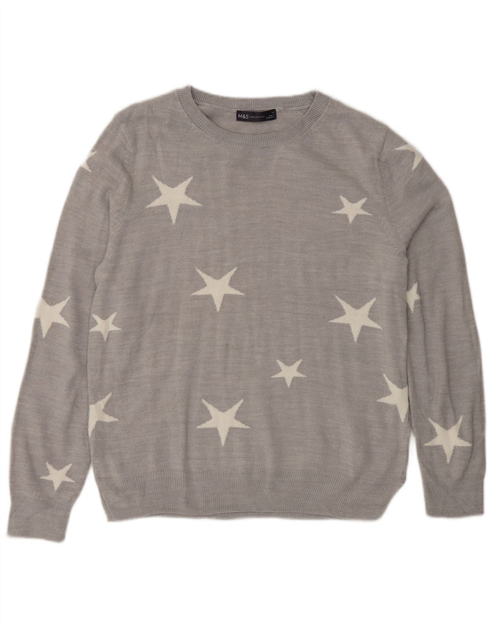 Marks & Spencer Damen-Pullover mit grafischem Rundhalsausschnitt, Gr. 12, Mittelgrau