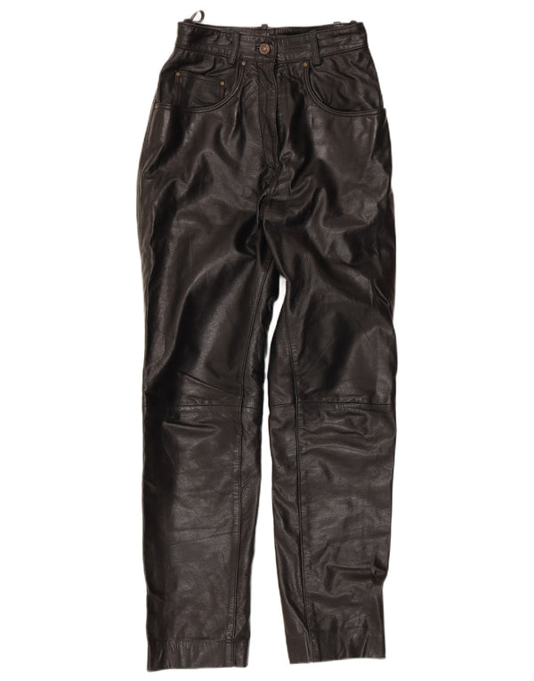 CLASSIC Damen gerade Lederhose UK 10 Small W26 L29 Schwarzes Leder