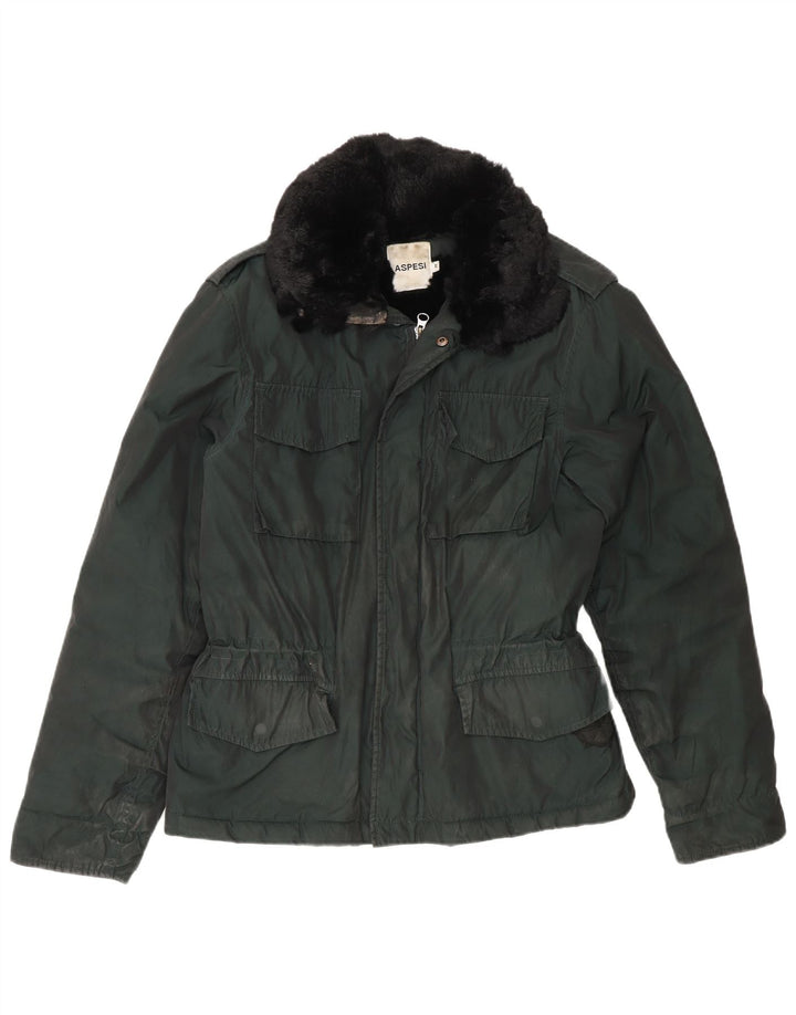 Aspesi Herren-Militärjacke UK 38 Mittelgrünes Colourblock-Polyester