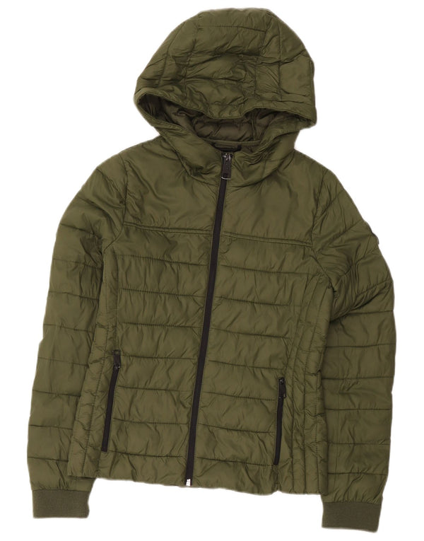 Hollister Wattierte Damenjacke mit Kapuze, UK 10, Small, Khaki, Nylon
