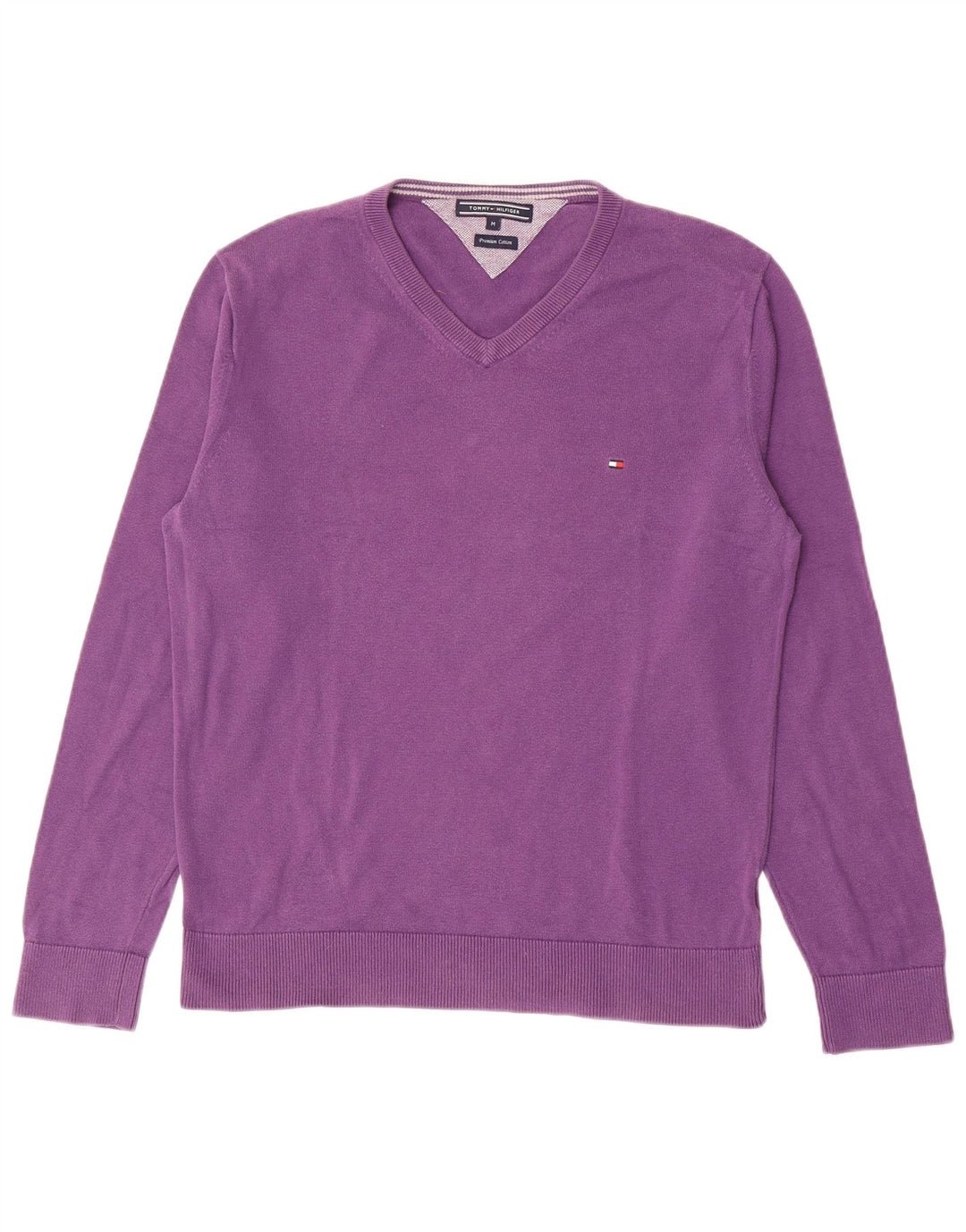 Tommy Hilfiger Herren-Pullover mit V-Ausschnitt aus mittelvioletter Baumwolle
