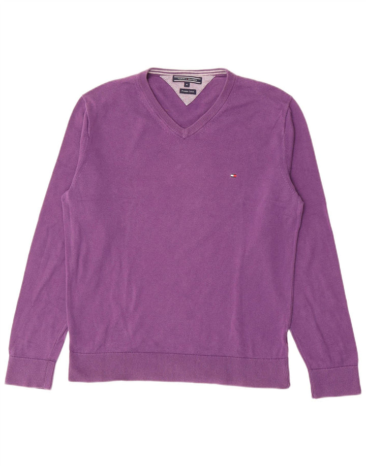 Tommy Hilfiger Herren-Pullover mit V-Ausschnitt aus mittelvioletter Baumwolle