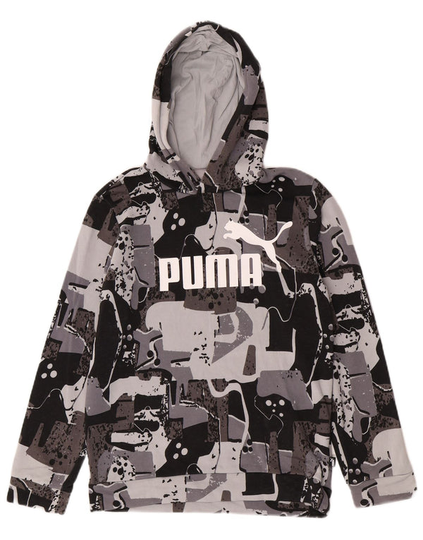 Puma Jungen-Kapuzenpullover mit Grafik, 13–14 Jahre, graue geometrische Baumwolle