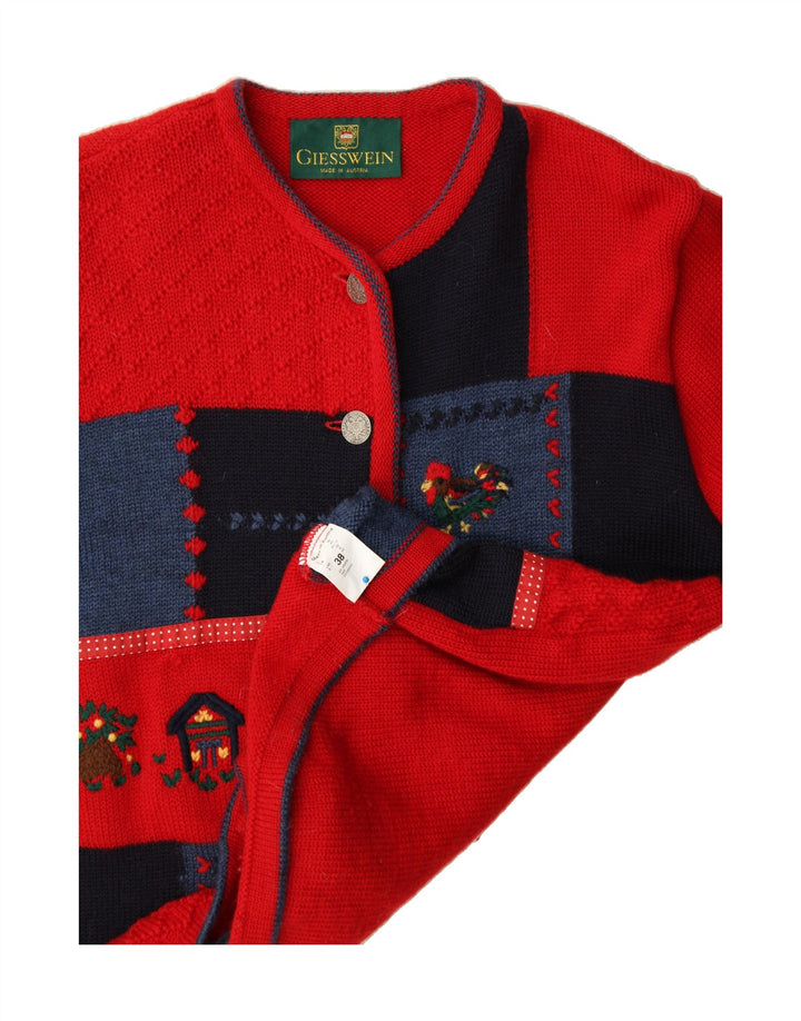 GIESSWEIN Damen Strickjacke Pullover UK 12 Mittelrot Patchwork Schurwolle