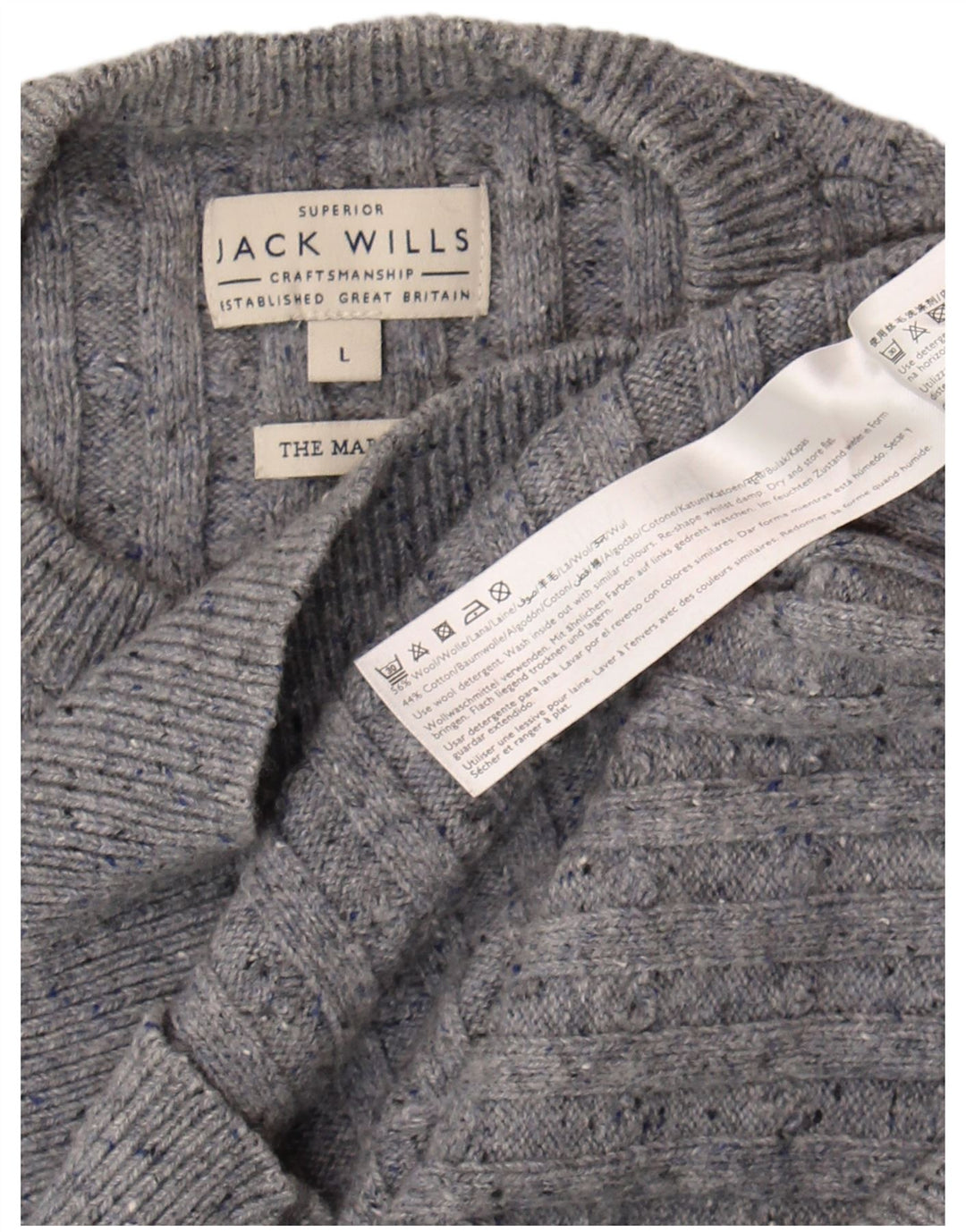 Jack Wills Herren-Pullover mit Rundhalsausschnitt, Größe L, aus grauer Wolle