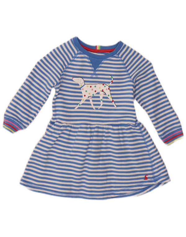 Joules Mädchen-Pulloverkleid mit Grafik, 3–4 Jahre, blau gestreift, Baumwolle