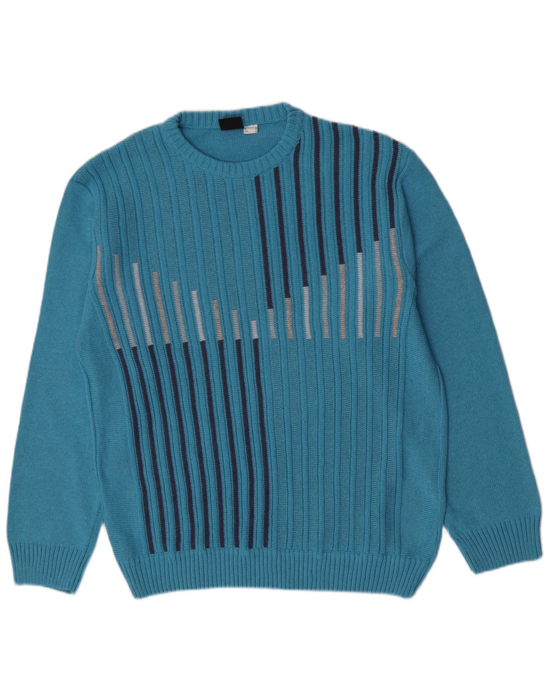 Gixan Herren-Pullover mit Rundhalsausschnitt, reguläre Passform, IT 50, mittelblau gestreift