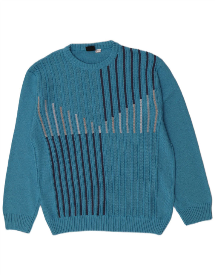 Gixan Herren-Pullover mit Rundhalsausschnitt, reguläre Passform, IT 50, mittelblau gestreift