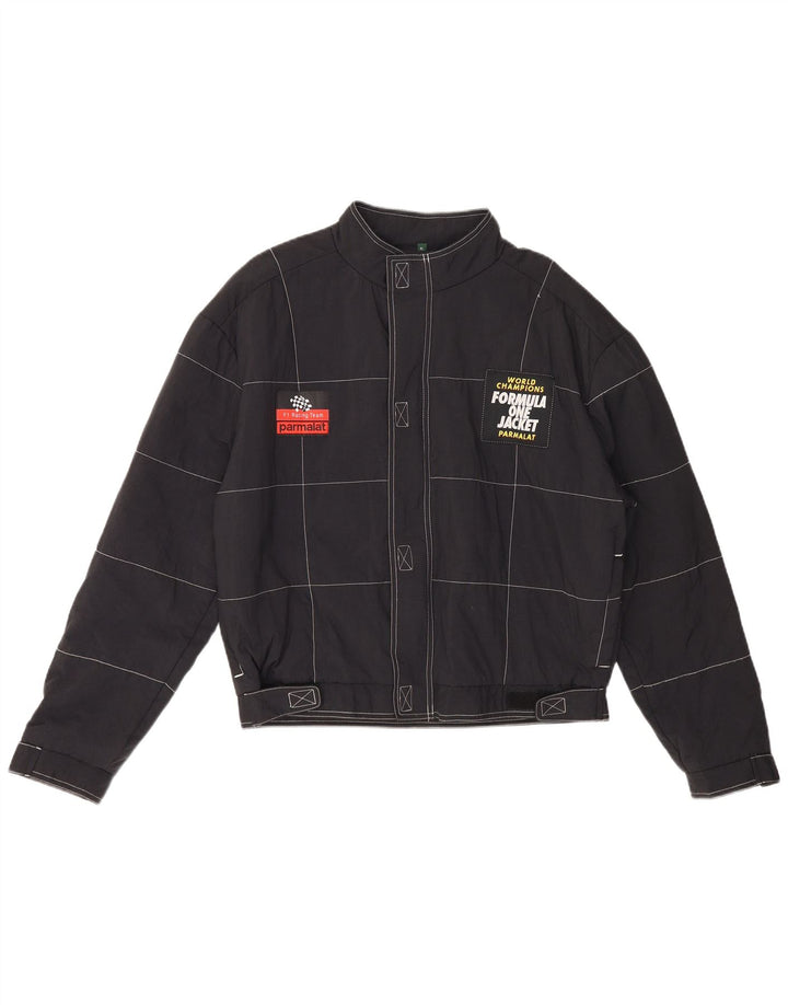 Formel-1-Herren-Racer-Jacke mit Grafik, UK 42, XL, schwarz kariertes Nylon