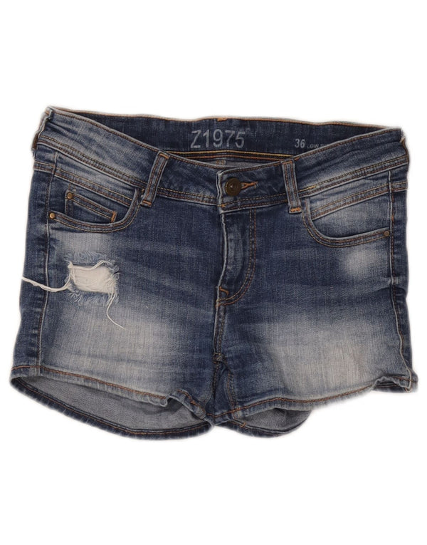 Zara Damen Denim-Shorts mit niedriger Taille, Distressed-Optik, EU 36, XS, W26, Blau