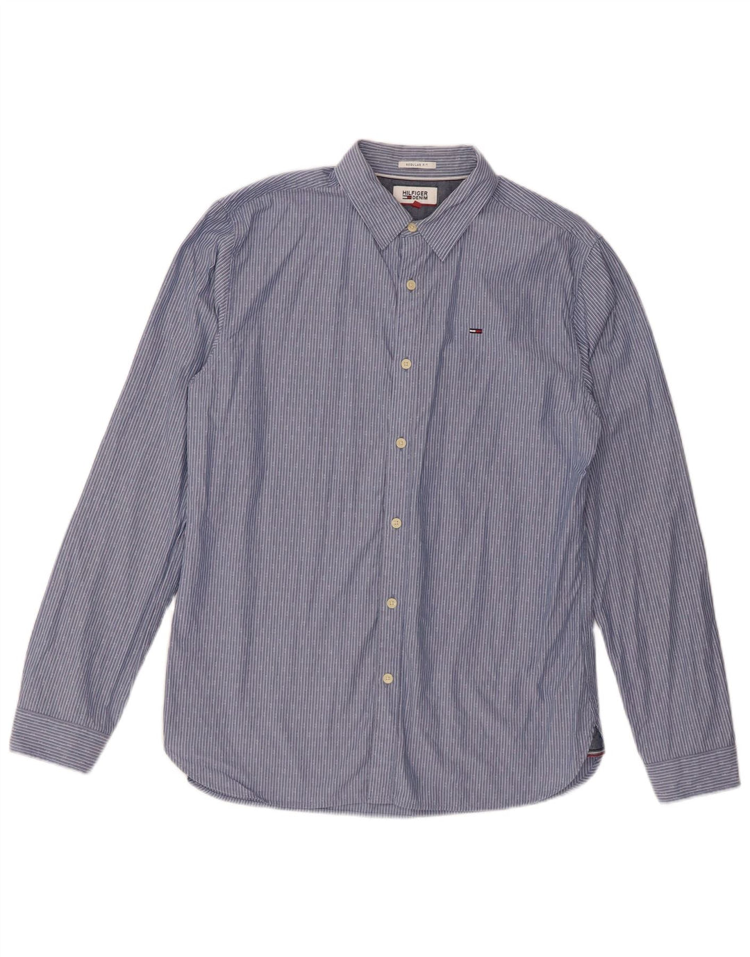 Tommy Hilfiger Herren-Hemd mit normaler Passform, mittelblau, gestreift, Baumwolle