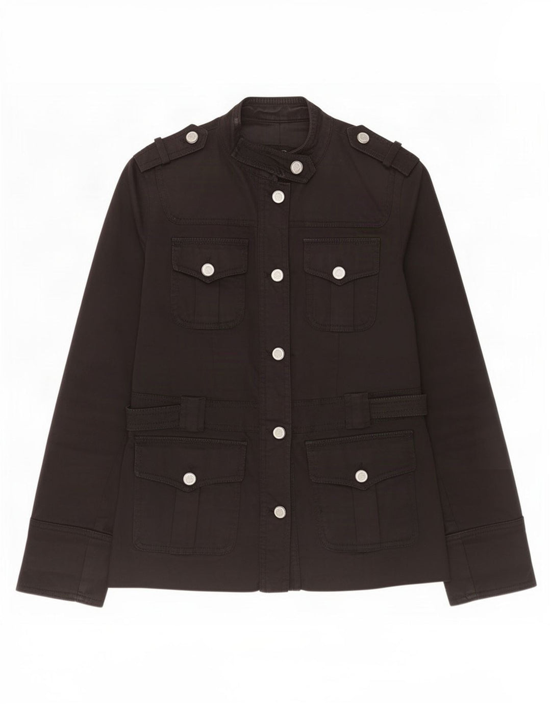 Massimo Dutti Damen Militärjacke UK 10 Small Schwarz Baumwolle