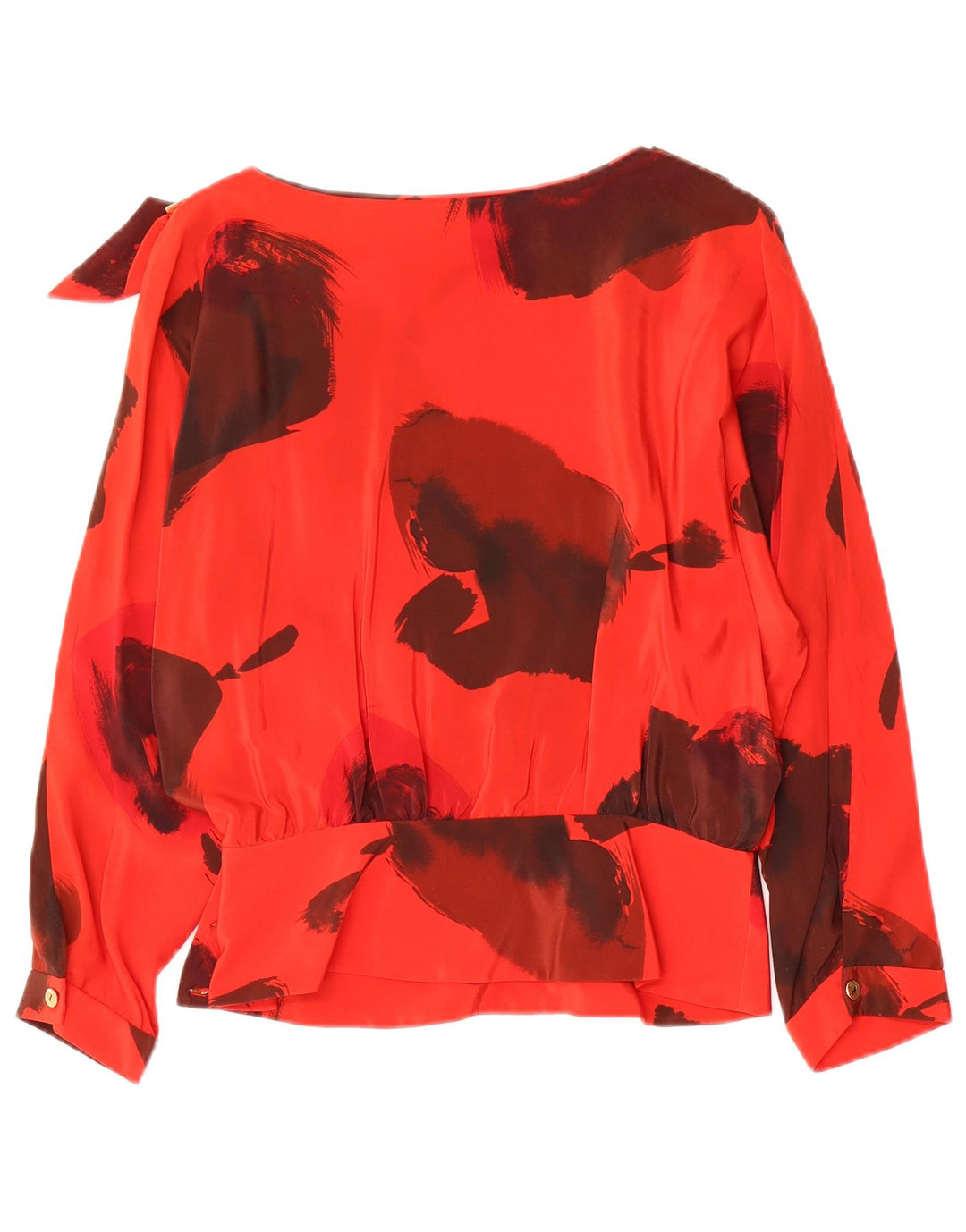 Vintage Damen LangarmBluse Top IT 42 Mittelrote Blumenseide