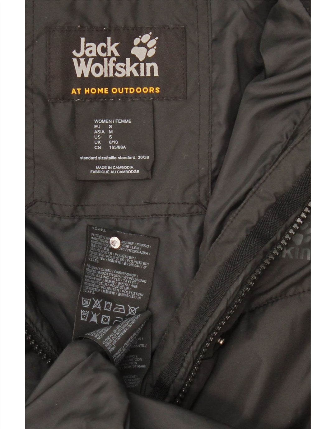 Jack Wolfskin Damen Kapuzenmantel, gepolstert, UK 8/10, Größe S, Schwarz, Polyester