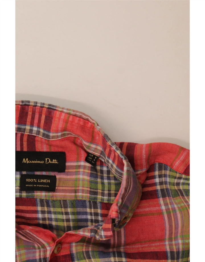 Massimo Dutti Herrenhemd, kleines rotes Karo-Leinen