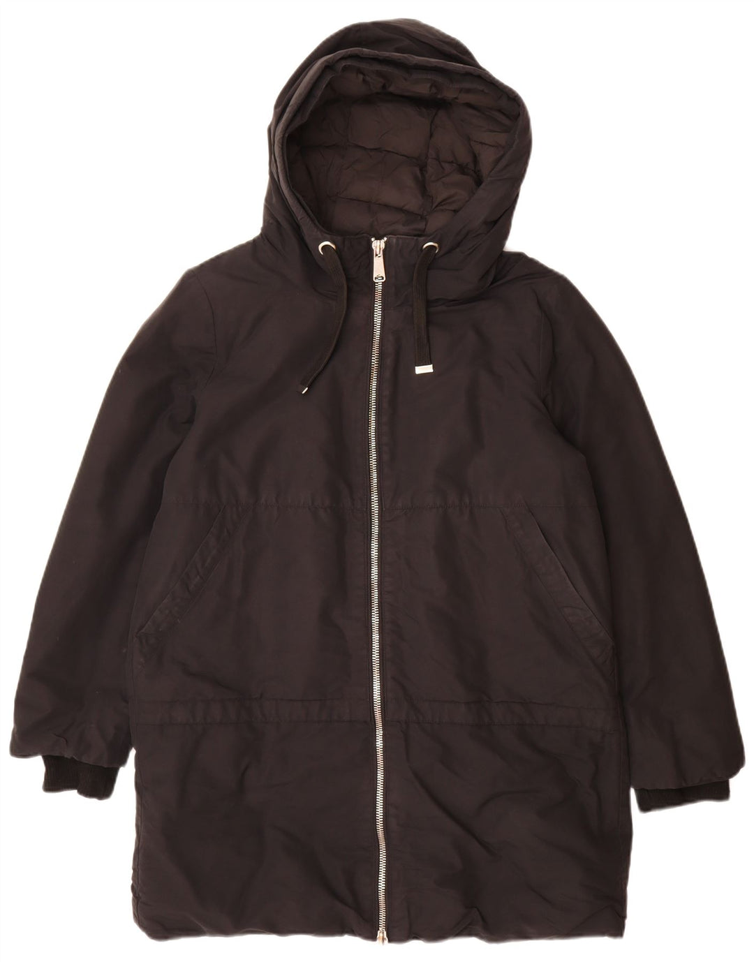 Gepolsterter Mantel mit Kapuze von Zara für Damen, UK 16, Größe L, Schwarz