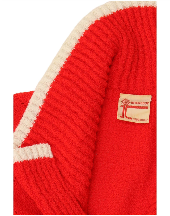 VINTAGE Damen Crop Ärmelloser Cardigan Pullover UK 14 Mittelrot gestreift