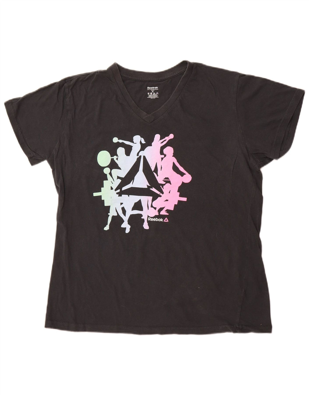 REEBOK Damen Grafik T-Shirt Top UK 18 XL Schwarz Baumwolle