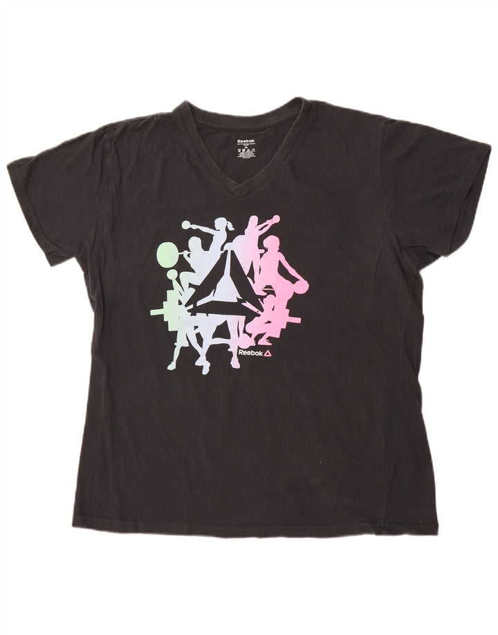 REEBOK Damen Grafik T-Shirt Top UK 18 XL Schwarz Baumwolle