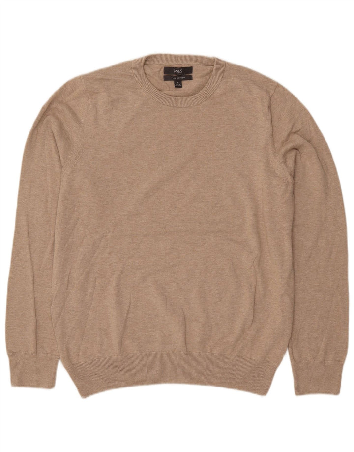Marks & Spencer Herren-Pullover mit Rundhalsausschnitt, mittelbeige Baumwolle
