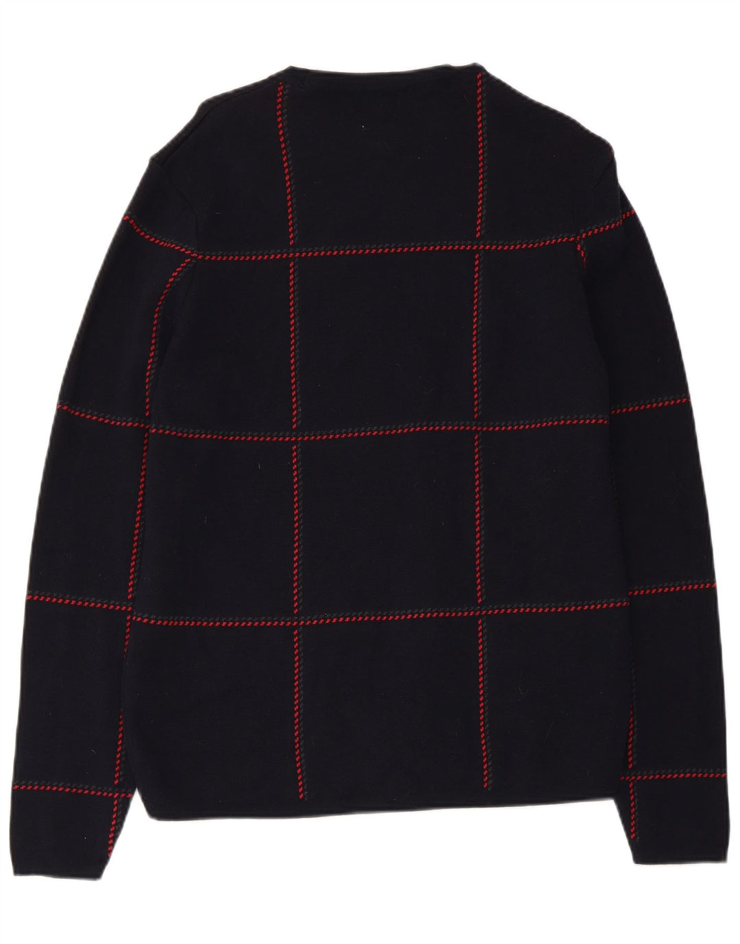 Zara Herren-Pullover mit Rundhalsausschnitt, mittlere marineblaue Karo-Baumwolle
