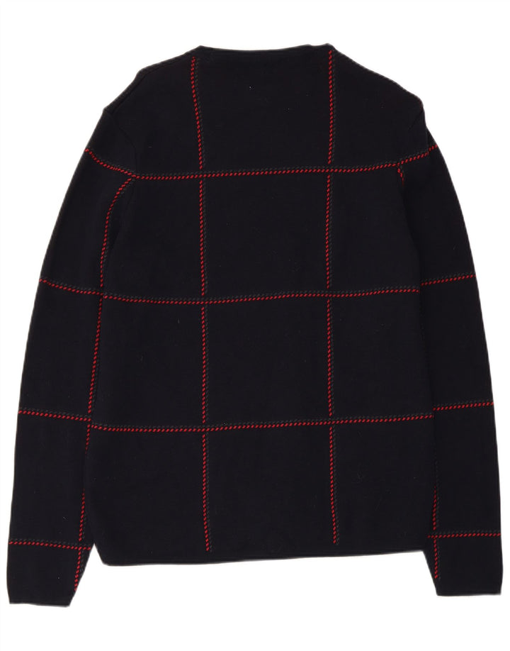 Zara Herren-Pullover mit Rundhalsausschnitt, mittlere marineblaue Karo-Baumwolle