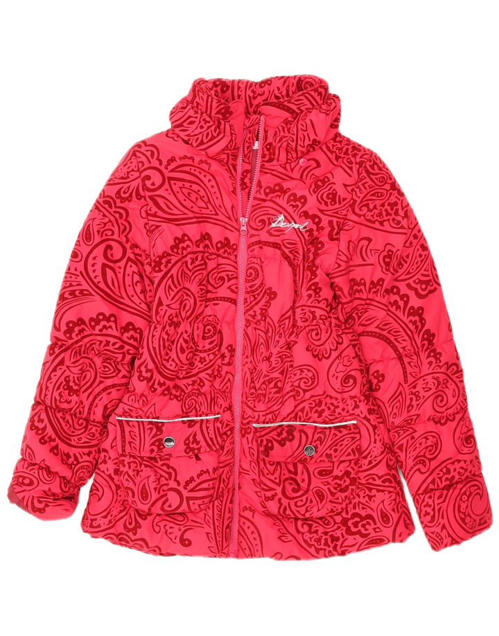 Desigual Wattierte Jacke für Mädchen, 13–14 Jahre, rotes Paisleymuster