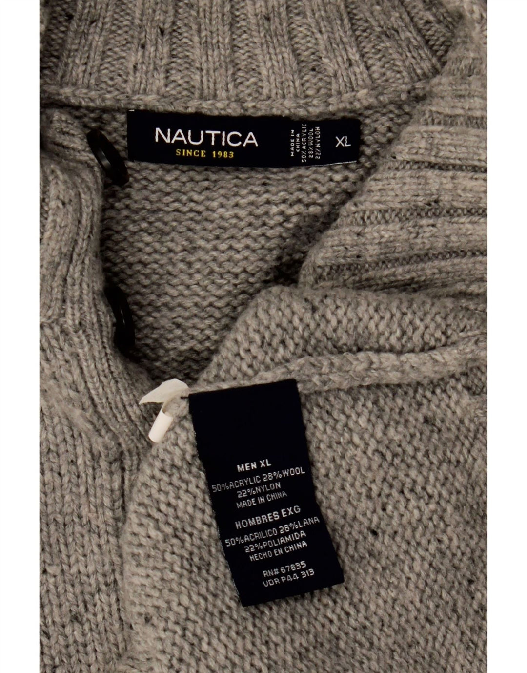 NAUTICA Herren-Pullover mit Knopfkragen, XL, grau geflecktes Acryl