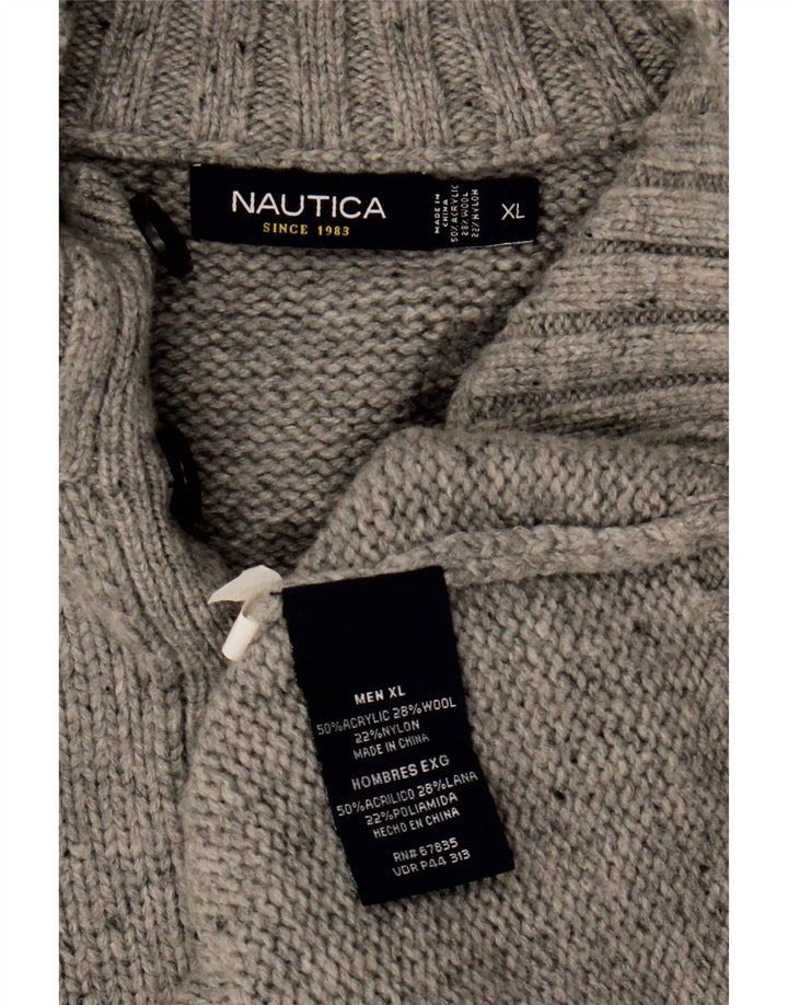 NAUTICA Herren-Pullover mit Knopfkragen, XL, grau geflecktes Acryl