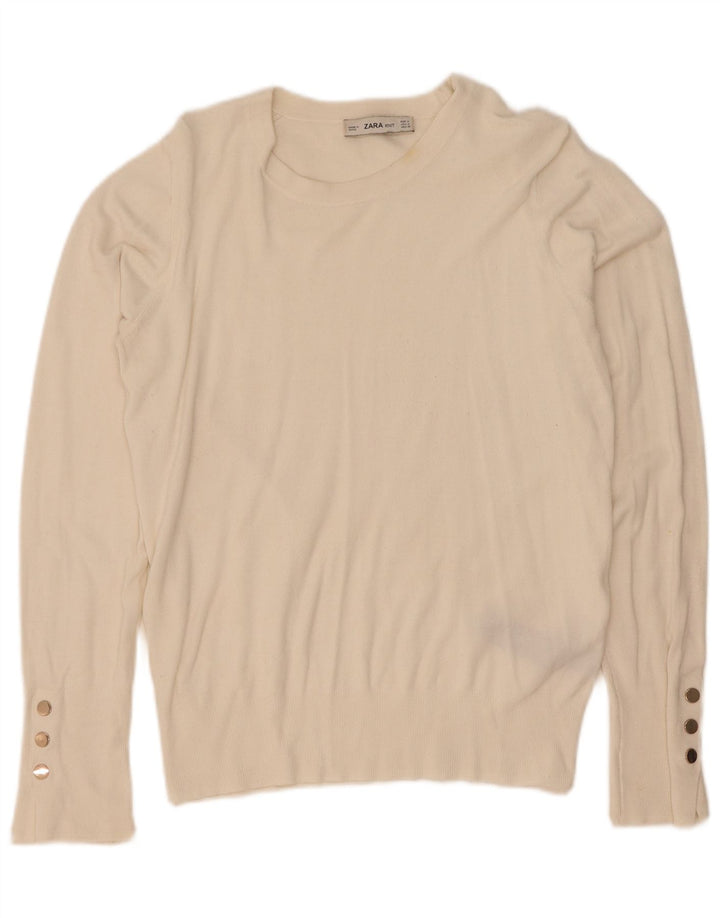 Zara Damen-Pullover mit U-Boot-Ausschnitt, UK 12, mittelweiße Viskose