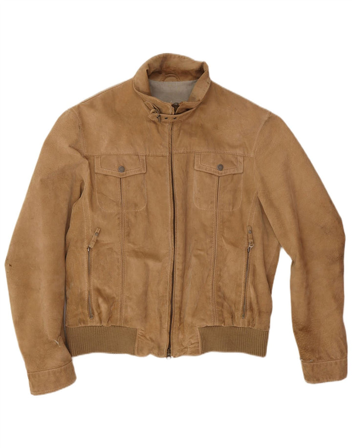 Vintage Herren Wildleder Bomberjacke IT 54 2XL Beige Leder