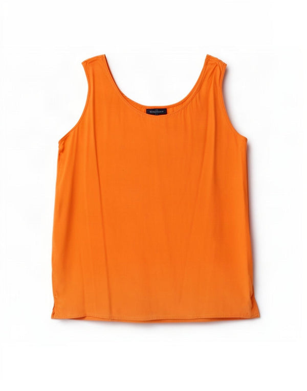 Vintage Damen Ärmelloses Blusentop UK 12 Medium Orange Seide
