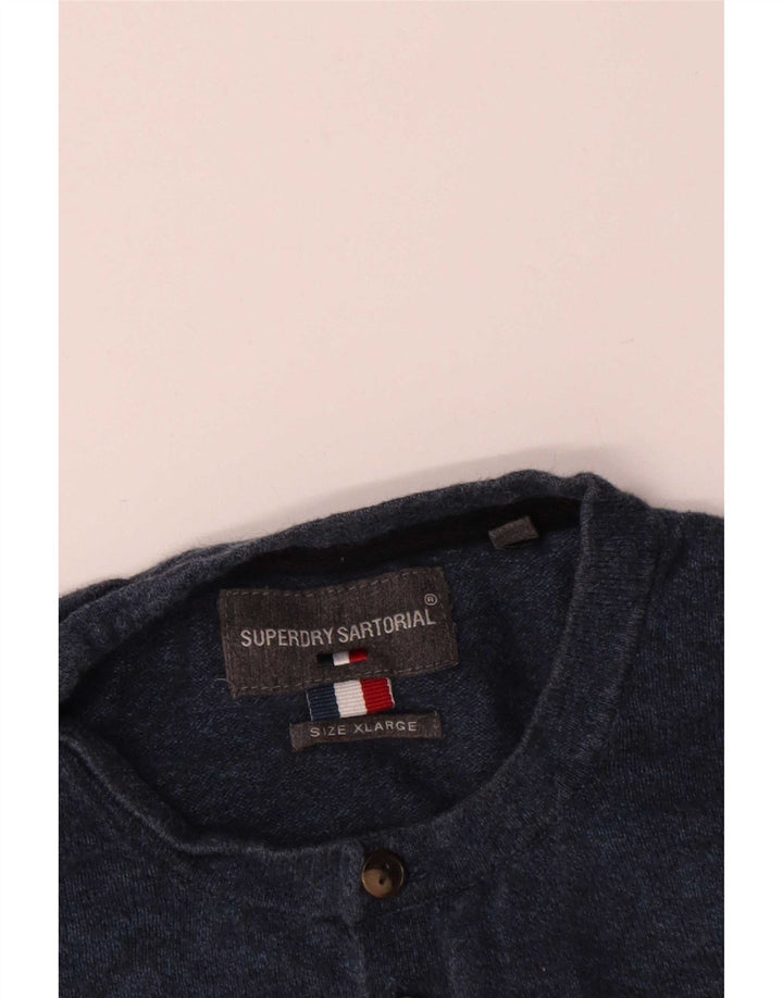 Superdry Herren-Pullover mit Knopfkragen, XL, blaue Baumwolle