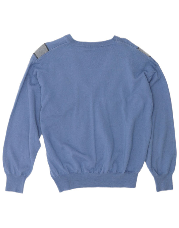 Vintage Damen Pullover mit V-Ausschnitt, übergroß, UK 18, XL, Blau, Farbblock