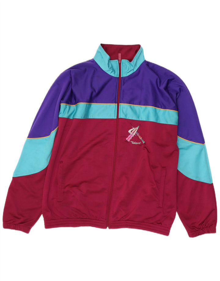 VINTAGE Herren-Trainingsanzug-Oberteil, mittleres Kastanienbraun, Farbblock-Polyester