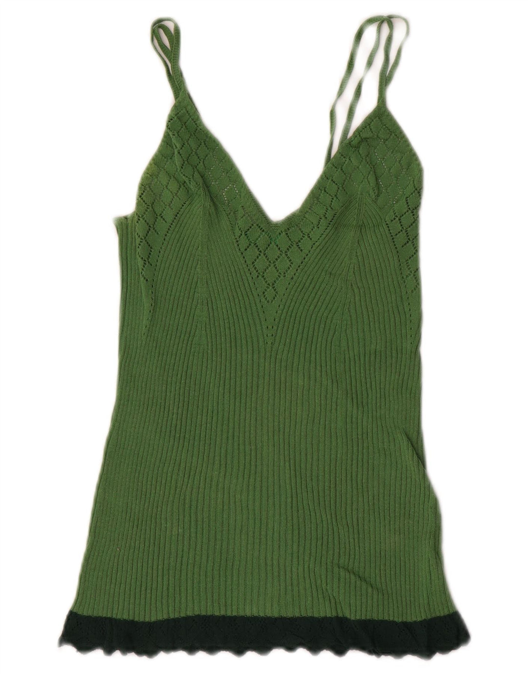 BENETTON Damen Strick-Cami-Top UK 4 XS Grüner Farbblock
