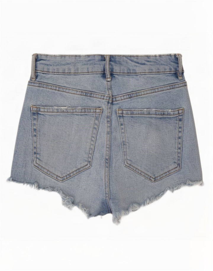 Zara Damen Distressed Denim Shorts EU 32 2XS W22 Blau